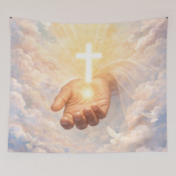 Item preview, Christian Faith Wall Art Spiritual Light Cross Poster Peaceful Religious Artwork designed and sold by TrackinDaTrends.