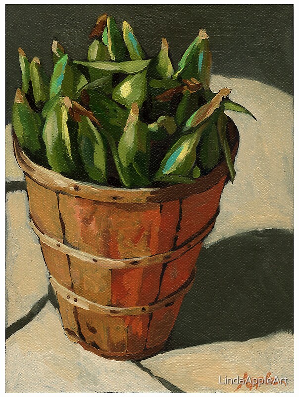 "Summer Corn vegetable still life painting" by LindaAppleArt Redbubble