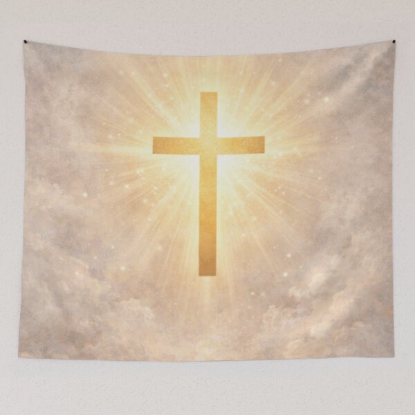 Item preview, Christian Cross Wall Art Minimal Faith Artwork Golden Light Spiritual Design designed and sold by TrackinDaTrends.