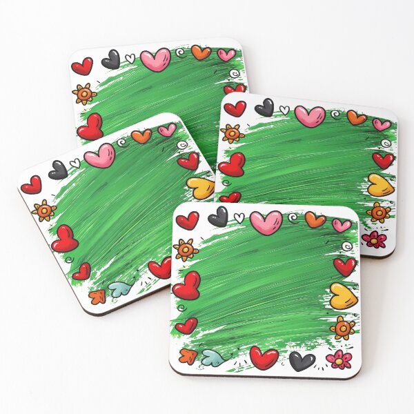 Item preview, Green Painted Heart Border Saint Valentine's Day - Cute Doodle Hearts Frame with Flowers Art Print designed and sold by DesignArtist.ia.