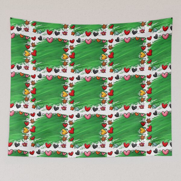Item preview, Green Painted Heart Border Saint Valentine's Day - Cute Doodle Hearts Frame with Flowers Art Print designed and sold by DesignArtist.ia.