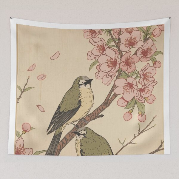 Item preview, Soft Japanese Ukiyo-e Mejiro Birds and Sakura Kacho-ga designed and sold by Vandy Fullam.