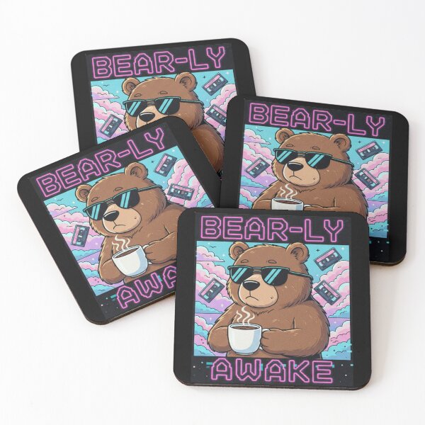 Item preview, Bear-ly Awake - Retro 80s Coffee Bear Vaporwave Aesthetic designed and sold by TshirtAlles .