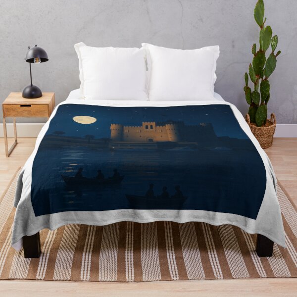 Item preview, Moonlit Fortress by the Sea – Minimalist Night Travel Illustration designed and sold by Sepia soul.