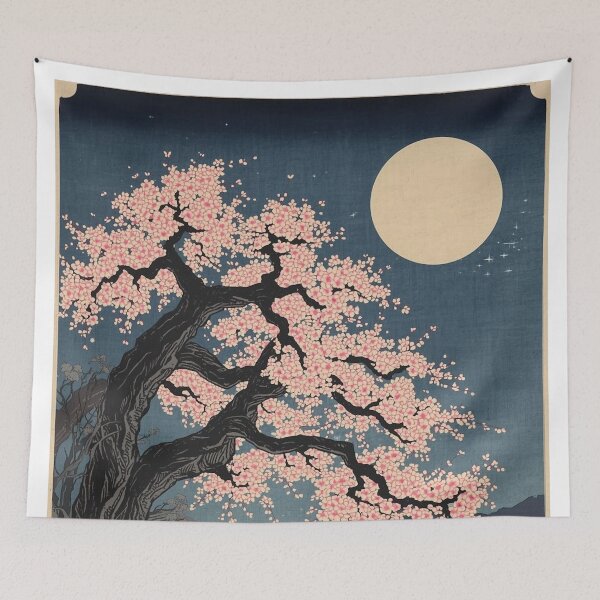 Item preview, Japanese Ukiyo-e Night Cherry Blossoms and Full Moon - Yozakura designed and sold by Vandy Fullam.