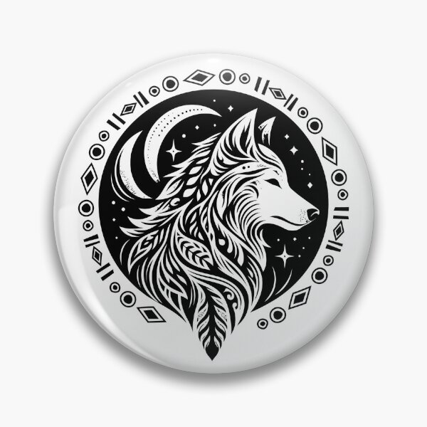 Item preview, Black Tribal Wolf Howling Moon - Minimalist Spirit Animal Tattoo Style Art. designed and sold by JoseFrancese.