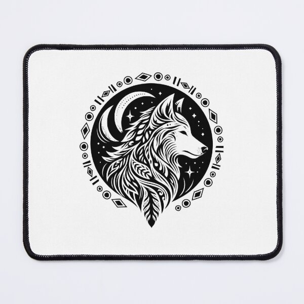 Item preview, Black Tribal Wolf Howling Moon - Minimalist Spirit Animal Tattoo Style Art. designed and sold by JoseFrancese.