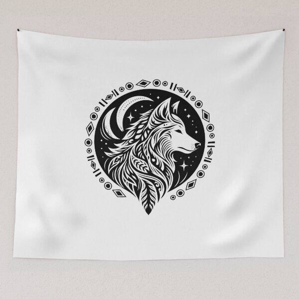 Item preview, Black Tribal Wolf Howling Moon - Minimalist Spirit Animal Tattoo Style Art. designed and sold by JoseFrancese.