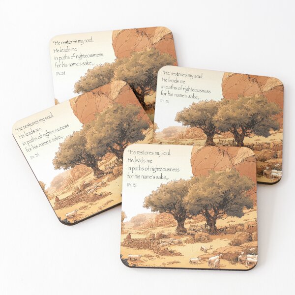 Item preview, Psalm 23:3 He Restores My Soul - Biblical Scripture Desert Art Print designed and sold by Banal25.