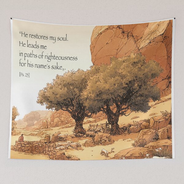 Item preview, Psalm 23:3 He Restores My Soul - Biblical Scripture Desert Art Print designed and sold by Banal25.