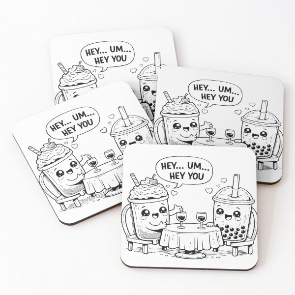 Item preview, Hey… Um… Hey You — Awkward Flirting Boba Date (Black & White) designed and sold by ComedyInkFactor.