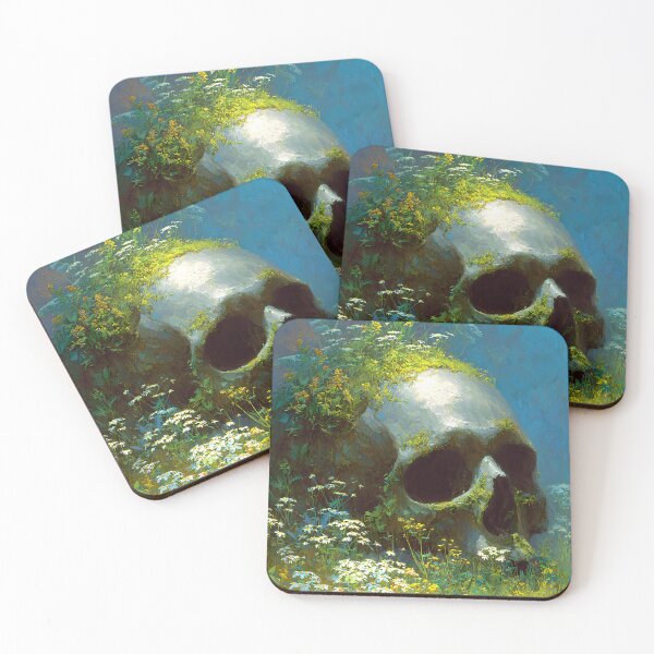 Item preview, Skull Garden Memento Mori - Wildflowers and Mortality Art designed and sold by JackrabbitPub.