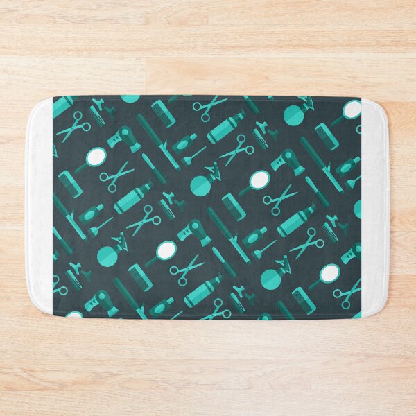 Item preview, Barbershop Seamless Pattern with Scissors Comb Razor Clippers Hair Dryer Mirror on Dark Turquoise Background Grooming Salon Tools Vector designed and sold by FoxyJags.