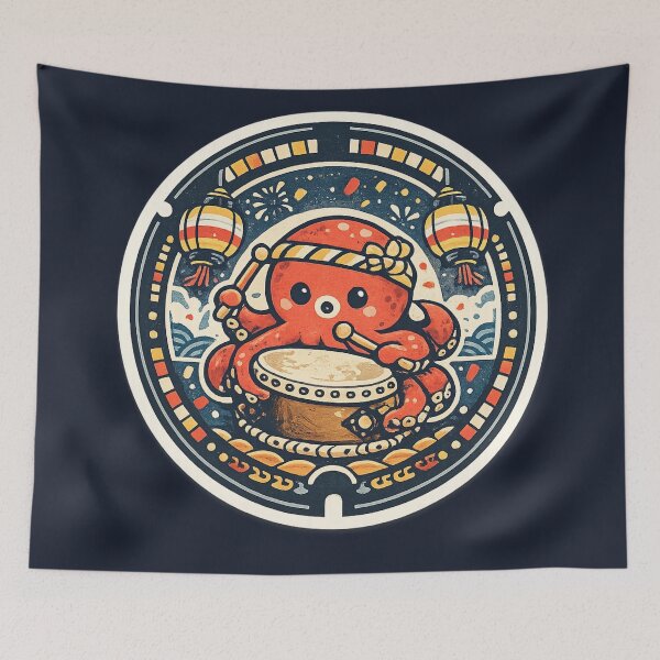 Item preview, Octopus Taiko Matsuri – Japanese Manhole Cover Art designed and sold by Planthem.