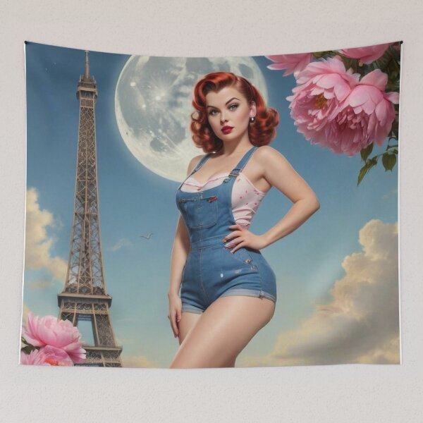 Item preview, Celestial Gardener: Giant Surreal 50s Pin-Up Watering the Moon – Pop Surrealism Art designed and sold by MissSaylor.