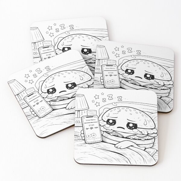 Item preview, Tired Burger in Bed – Sleep Deprivation Coloring Page (Black & White Line Art) designed and sold by ComedyInkFactor.