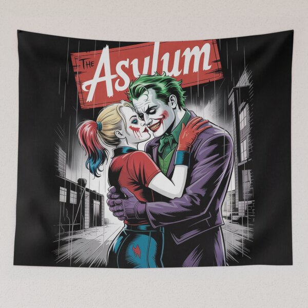 Item preview, The Asylum - Joker and Harley Quinn Rainy Embrace Art designed and sold by Midnight Veil Designs.
