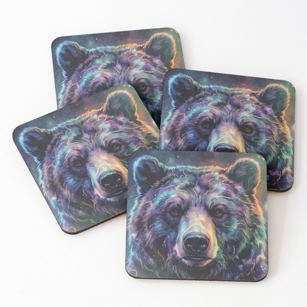 Item preview, Stardust Grizzly - Cosmic Nebula Bear & Golden Constellations designed and sold by HappySproutArt.