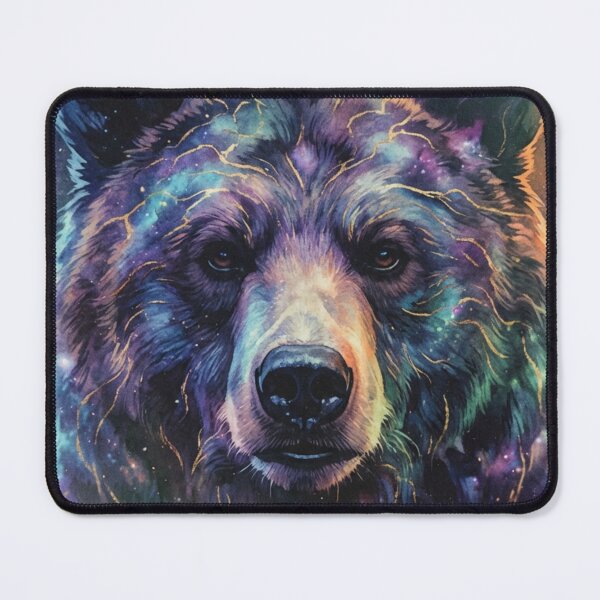 Item preview, Stardust Grizzly - Cosmic Nebula Bear & Golden Constellations designed and sold by HappySproutArt.
