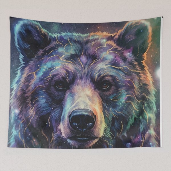 Item preview, Stardust Grizzly - Cosmic Nebula Bear & Golden Constellations designed and sold by HappySproutArt.