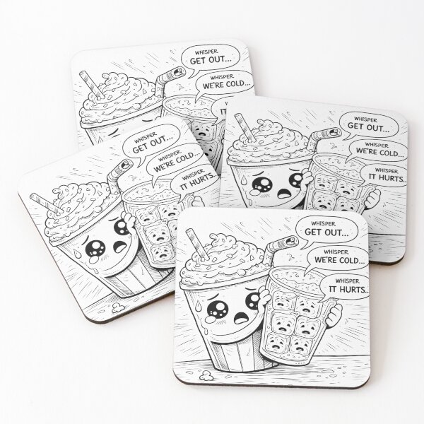 Item preview, We’re Cold…” – Funny Drinks Coloring Page (Black & White Line Art) designed and sold by ComedyInkFactor.