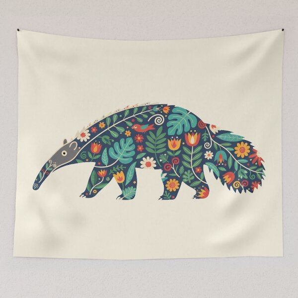Item preview, Anteater with Floral Motifs – Hope for Wildlife Scandinavian Folk Art by heidiannemorris © designed and sold by FOLK ART FUSION by heidiannemorris.
