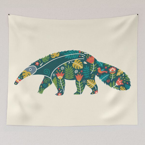 Item preview, Anteater with Floral Motifs – Hope for Wildlife Scandinavian Folk Art by heidiannemorris © designed and sold by FOLK ART FUSION by heidiannemorris.