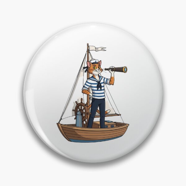 Item preview, Sailor Cat on a Boat — Nautical Captain Kitty with Telescope designed and sold by luckyyouth.