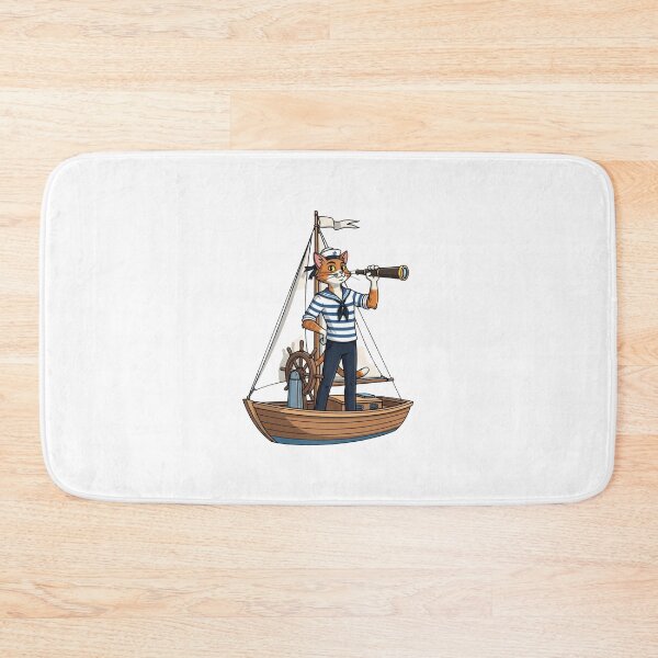Item preview, Sailor Cat on a Boat — Nautical Captain Kitty with Telescope designed and sold by luckyyouth.