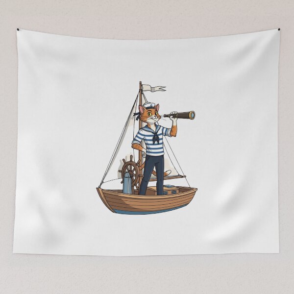 Item preview, Sailor Cat on a Boat — Nautical Captain Kitty with Telescope designed and sold by luckyyouth.
