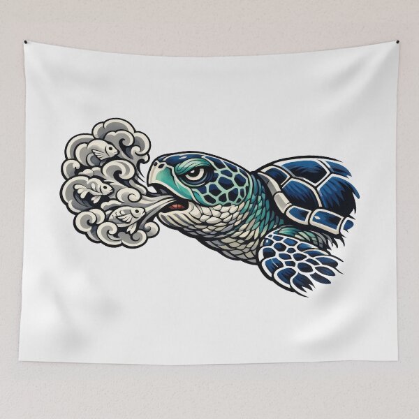 Item preview, Neo Traditional Sea Turtle Smoke Breath Tattoo Flash designed and sold by zoughlal.