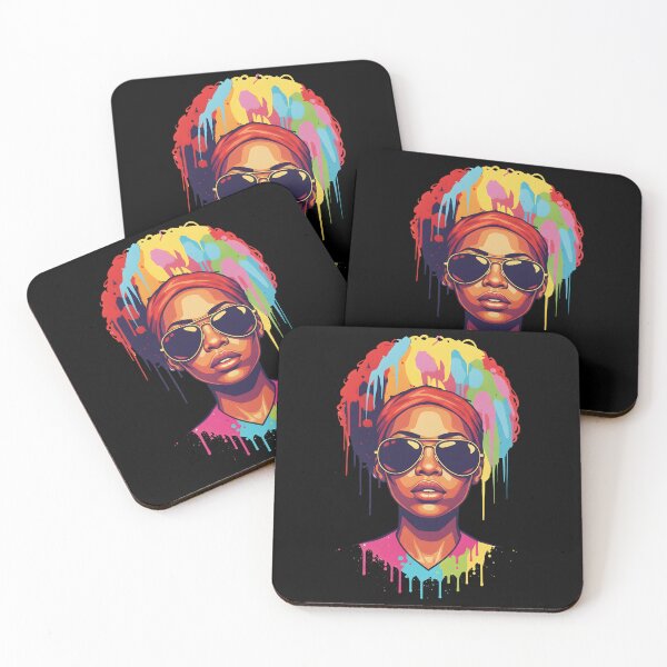 Item preview, Colorful African Woman Afro Feminin power Vibrant Drip Paint Aesthetic designed and sold by DrawHandArt.