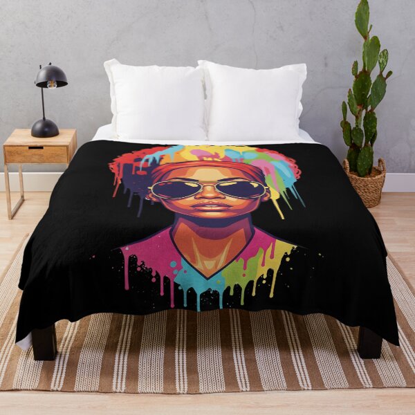 Item preview, Colorful African Woman Afro Feminin power Vibrant Drip Paint Aesthetic designed and sold by DrawHandArt.