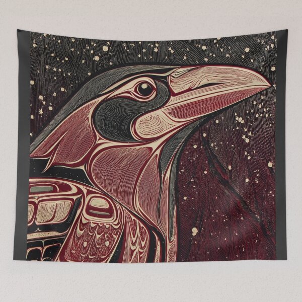 Item preview, Raven Spirit Art – Northwest Coast Formline Inspired Raven Under the Stars designed and sold by Alaska Magick.