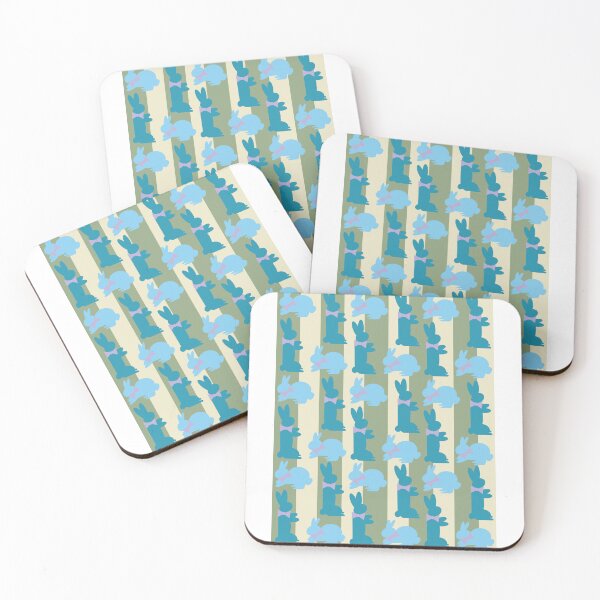 Item preview, Teal & Blue Dapper Bunnies on Green Vertical Stripes designed and sold by Digitalmyth's Designs.