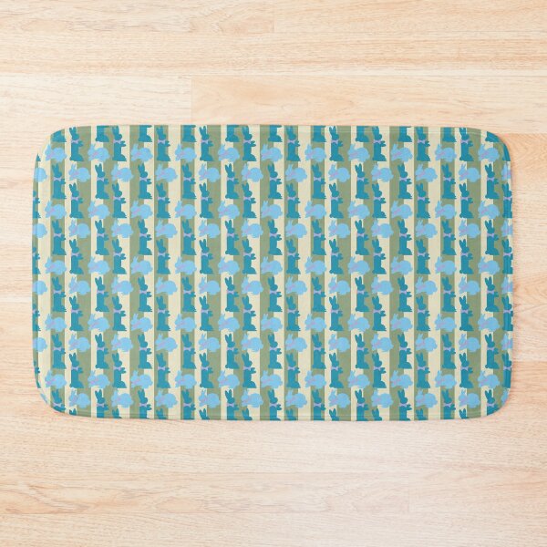 Item preview, Teal & Blue Dapper Bunnies on Green Vertical Stripes designed and sold by Digitalmyth's Designs.
