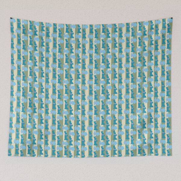 Item preview, Teal & Blue Dapper Bunnies on Green Vertical Stripes designed and sold by Digitalmyth's Designs.