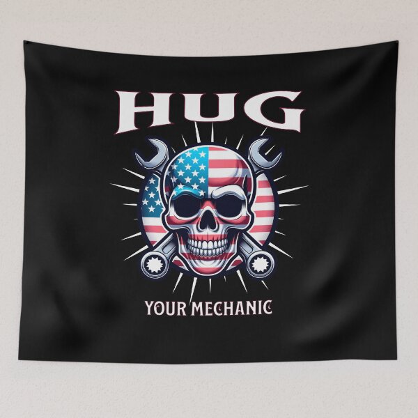 Item preview, Hug Your Mechanic USA American Flag Skull Face Wrench Garage America Tools Racing Cars Auto Mechanic Merica designed and sold by CarantinedChaos.