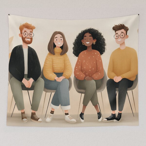 Item preview, Happy Diverse Friends Sitting Together – Cozy Whimsical Illustration designed and sold by EK-World.