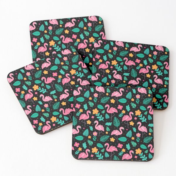 Item preview, Tropical Flamingo Pattern with Flowers – Seamless Summer Print in Black designed and sold by WildLakePatterns.