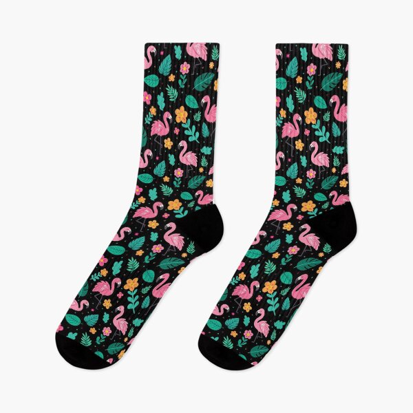 Item preview, Tropical Flamingo Pattern with Flowers – Seamless Summer Print in Black designed and sold by WildLakePatterns.