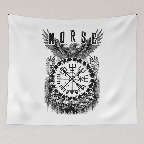 Item preview, Norse Raven Viking Warrior Skulls Vintage Runes Compass designed and sold by GrandeDuc.