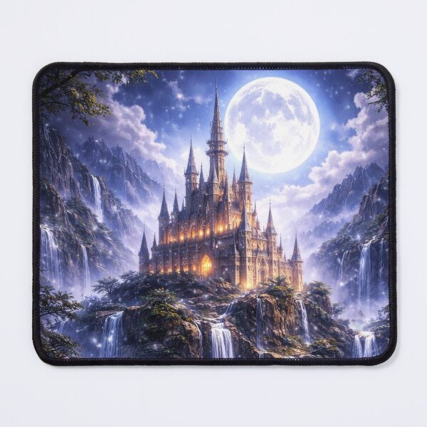 Item preview, Moonlit Fantasy Castle with Waterfalls – Enchanted Night Kingdom Art designed and sold by DrakariArt.