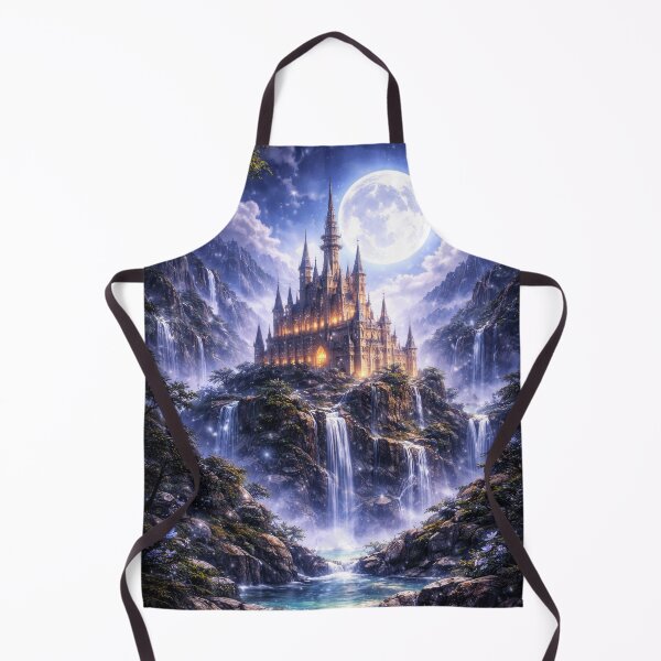 Item preview, Moonlit Fantasy Castle with Waterfalls – Enchanted Night Kingdom Art designed and sold by DrakariArt.