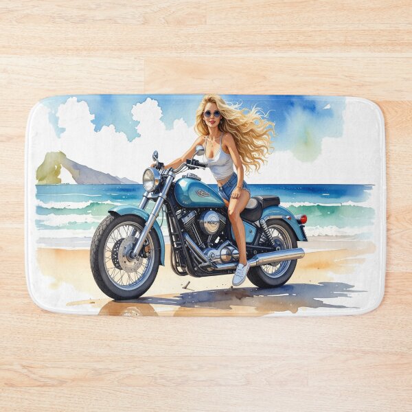 Item preview, Summer, sea and engine, cruiser motorcycle with blonde woman designed and sold by LiskoDesign.