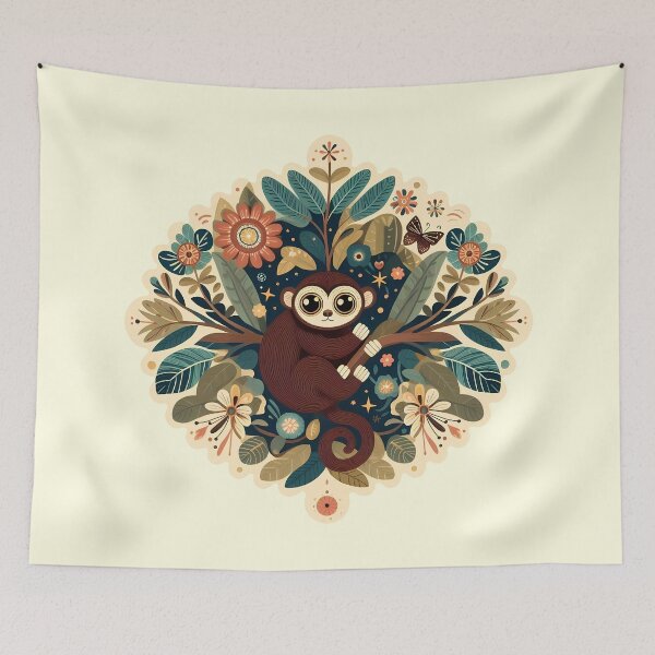 Item preview, Tarsier with Floral Motifs – Hope for Wildlife Scandinavian Folk Art by heidiannemorris © designed and sold by FOLK ART FUSION by heidiannemorris.