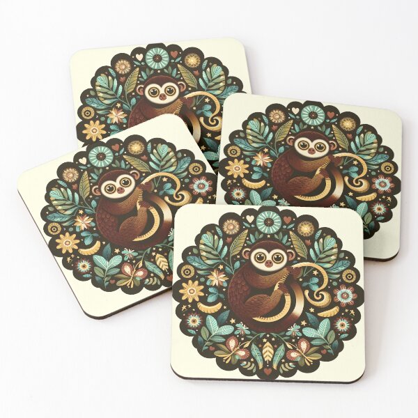 Item preview, Tarsier with Floral Motifs – Hope for Wildlife Scandinavian Folk Art by heidiannemorris © designed and sold by FOLK ART FUSION by heidiannemorris.
