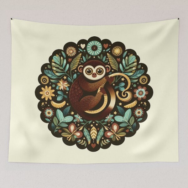 Item preview, Tarsier with Floral Motifs – Hope for Wildlife Scandinavian Folk Art by heidiannemorris © designed and sold by FOLK ART FUSION by heidiannemorris.