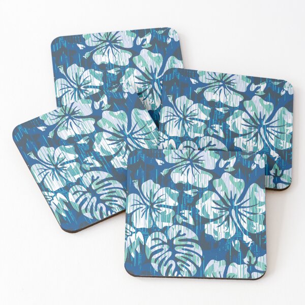 Item preview, Blue Hawaiian Luau Tropical Tiki Hibiscus Monstera Floral designed and sold by RetroMaggie.