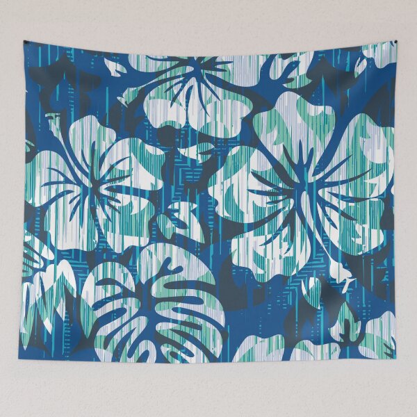 Item preview, Blue Hawaiian Luau Tropical Tiki Hibiscus Monstera Floral designed and sold by RetroMaggie.